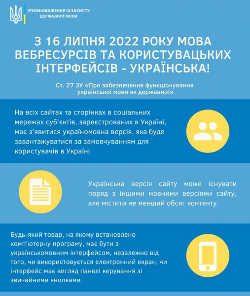 С 16 июля все интернет-ресурсы в Украине должны перейти на государственный язык
